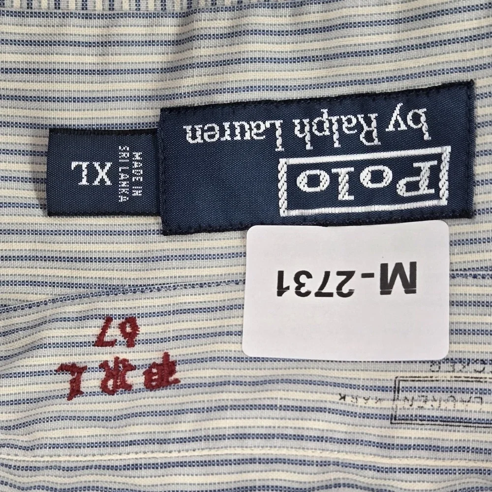 VINTAGE Polo By Ralph Lauren Men Button Up‎ Shirt XL Blue Striped PRL 69 Britain